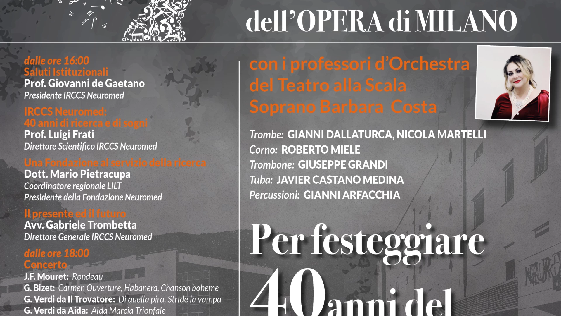 40 ANNI IRCCS :L’Istituto di Pozzilli celebra i quarant’anni dal riconoscimento ministeriale con un concerto dell’Opera di Milano